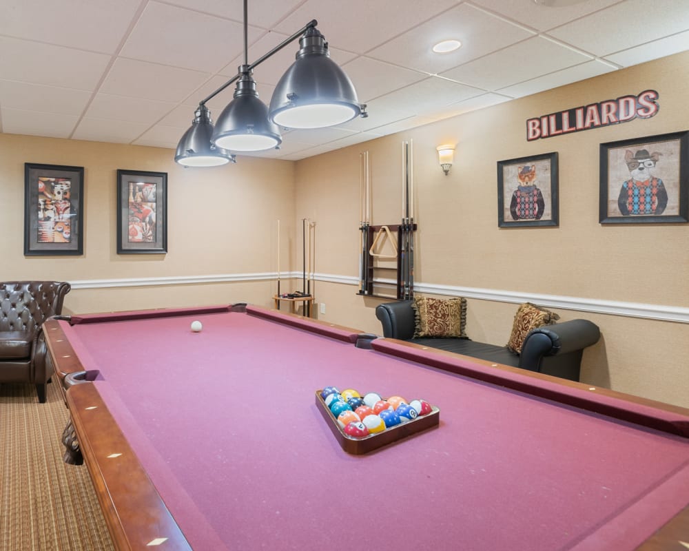 Pool table in the game room at The Hearth at Franklin in Franklin, Tennessee