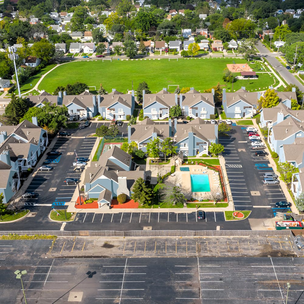 Aerial view of the community at GoodHomes Detroit in Detroit, Michigan