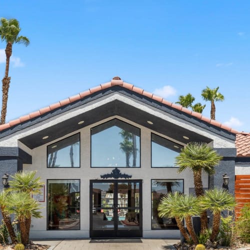 Exterior of the leasing office at District 5800 from Western Wealth Communities in Phoenix, Arizona