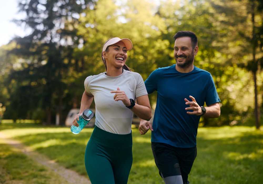 Friends going for a run in the park nearby Alcove at the Islands in Gilbert, Arizona