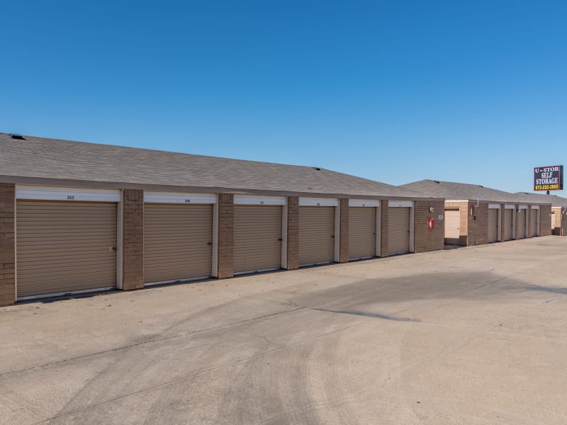 A row of storage units at U-Stor Hwy 161 in Irving, Texas