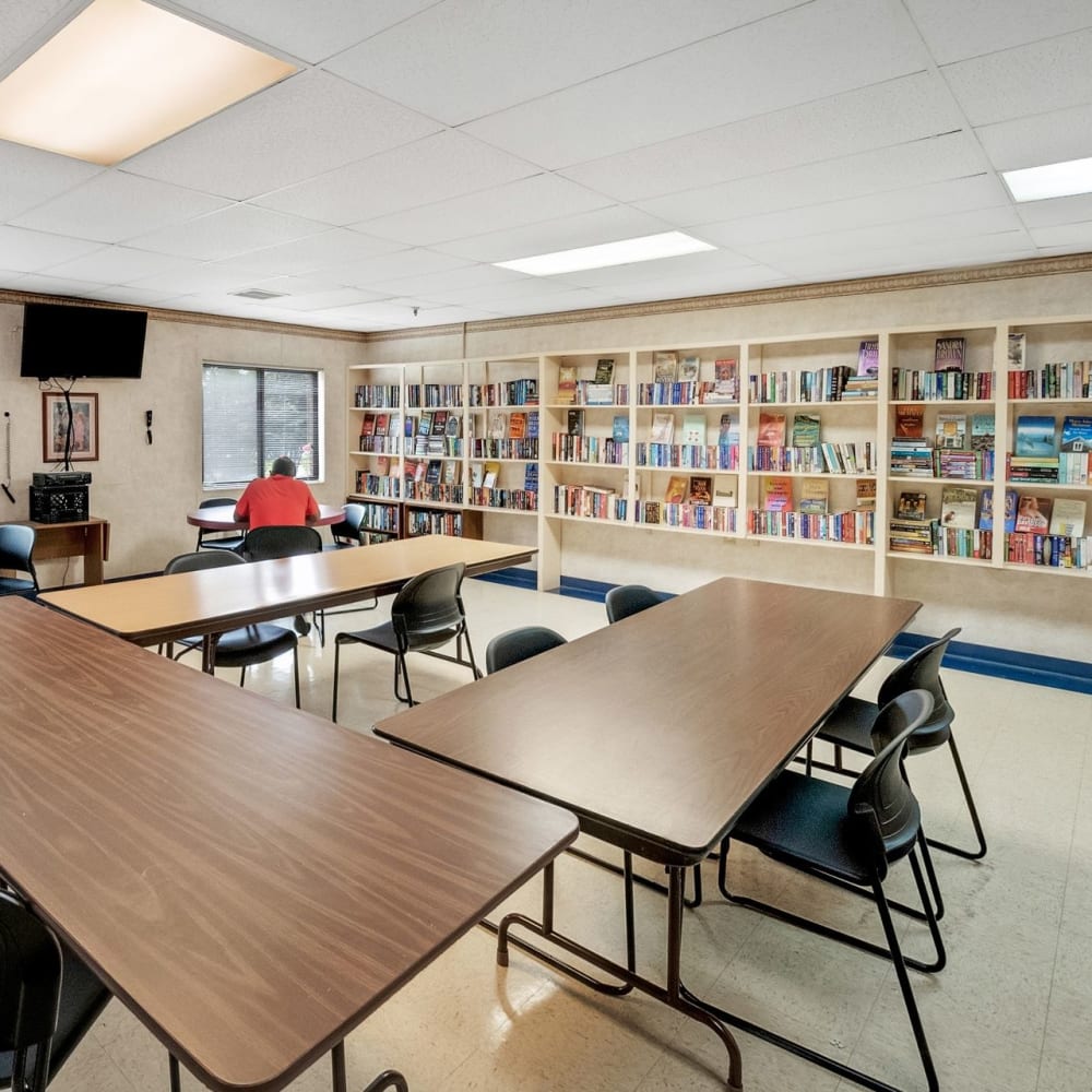 Community room and library at Lima Towers in Lima, Ohio