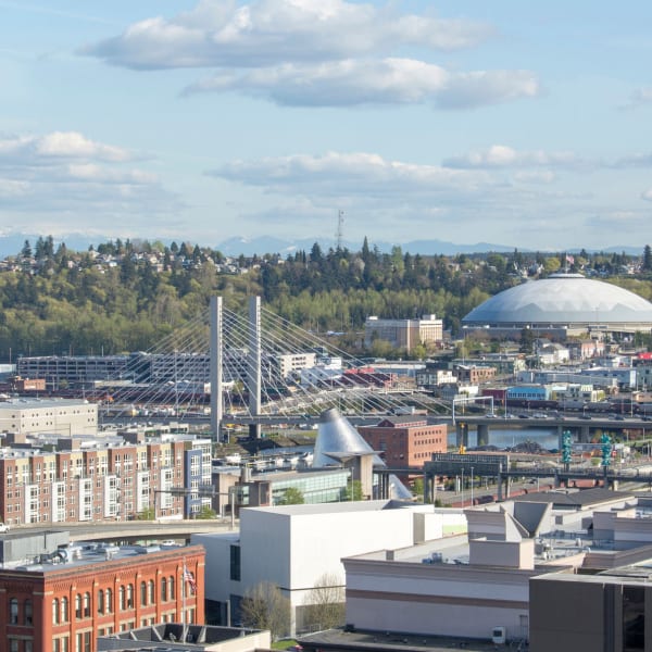 Arial view of Tacoma cityscape at Analog Tacoma in Tacoma, Washington