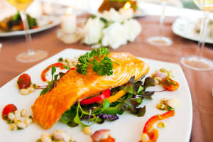 Salmon dish with vegetable at Lake House in Los Angeles, California