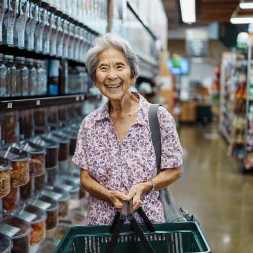 Woman with her basket in a store near Wasatch Club Apartments in Midvale, Utah