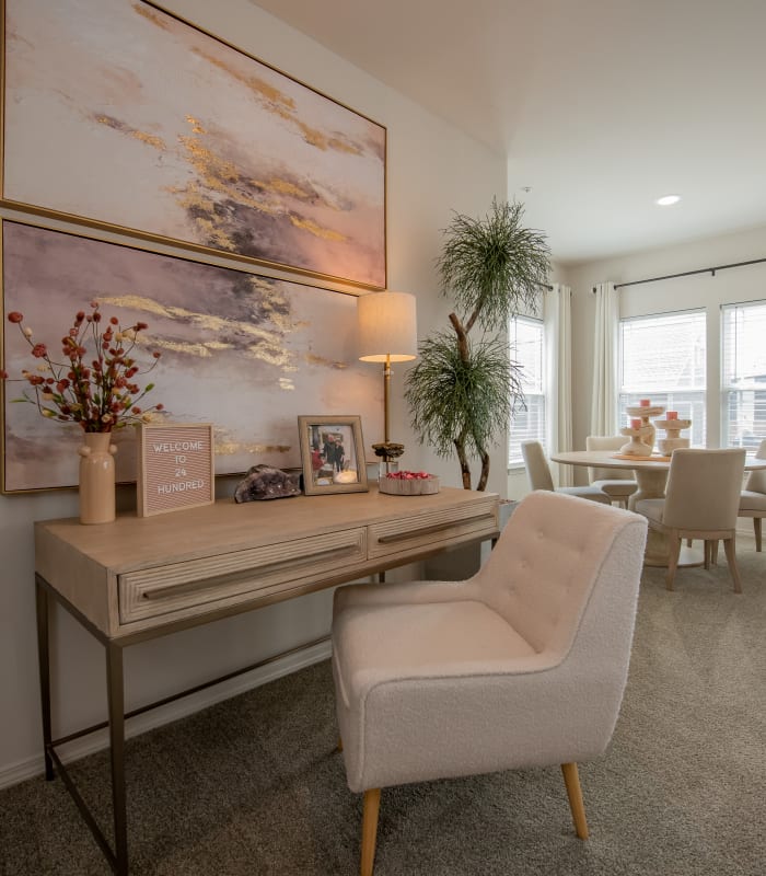 Elegant desk with painting at 24Hundred Apartments in Oklahoma City, Oklahoma