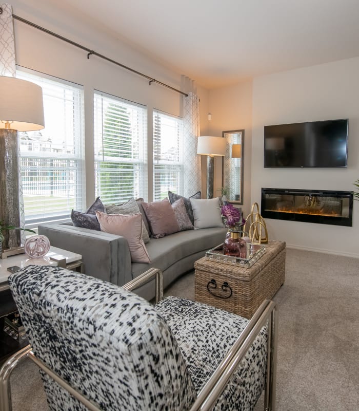 Living room at Bend at New Road Apartments in Waco, Texas