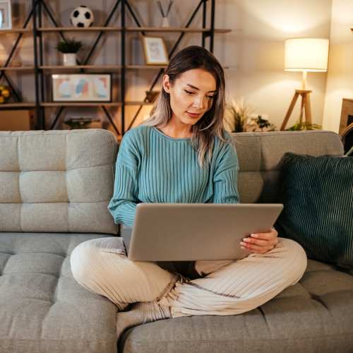 Resident doing online rental payment at Central West End Apartments in Saint Louis, Missouri