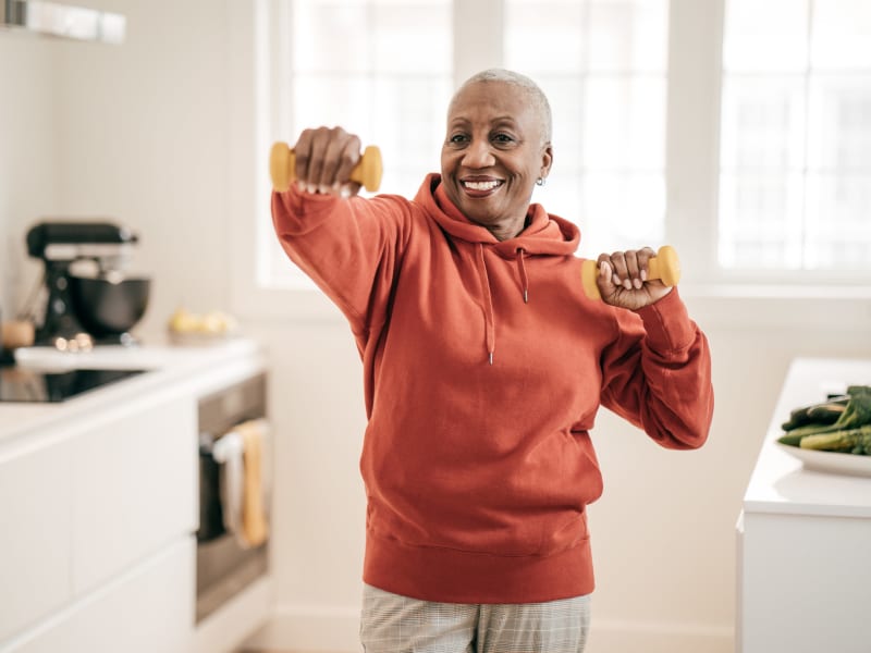 A resident working on her health at Woodside Senior Living in Springfield, Oregon. 