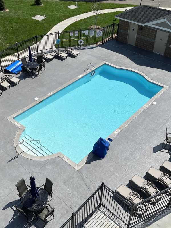 Aerial view of the swimming pool at Glenfield Park Estates in Blaine, Minnesota