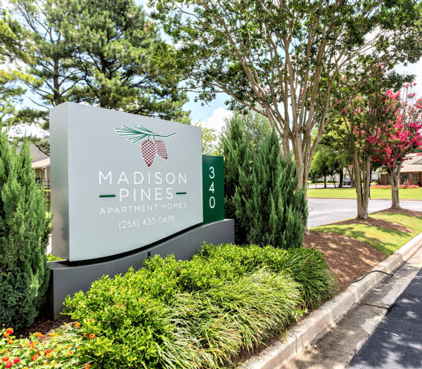 Welcome Sign at Madison Pines Apartment Homes in Madison, Alabama