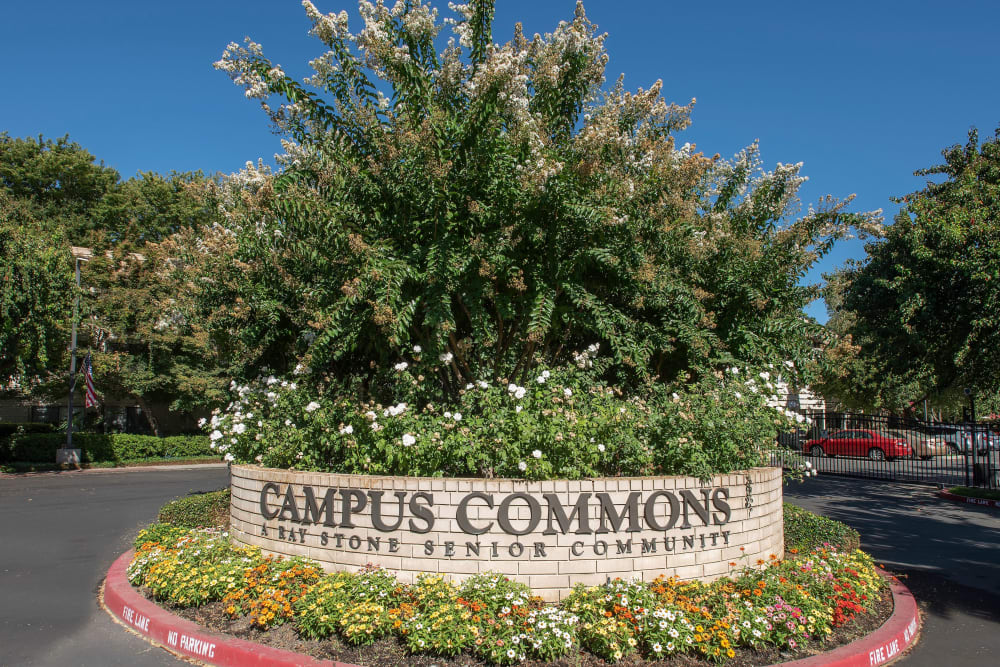 Entrance sign at Campus Commons Senior Living in Sacramento, California