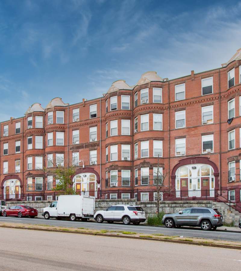 Street view of the modern apartment at Affordable Housing and Services Collaborative in Braintree, Massachusetts