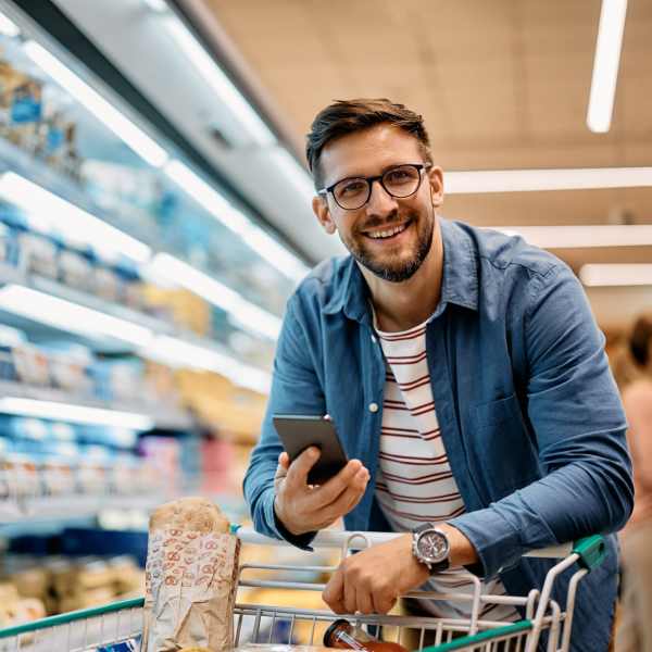 Resident doing shopping from supermarket near Bell Tower in Temple, Texas