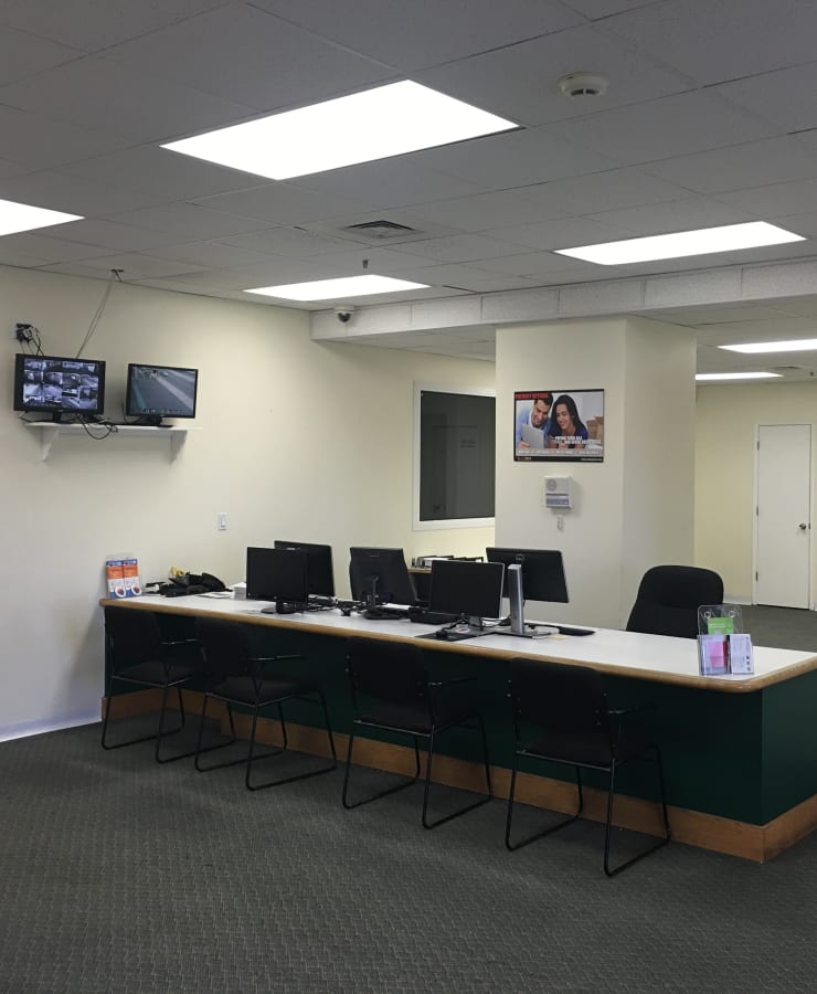 Interior of the leasing office at StorQuest Self Storage in New Haven, Connecticut
