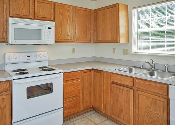 Bright and modern kitchen in model home at Cooper Creek in Louisville, Kentucky