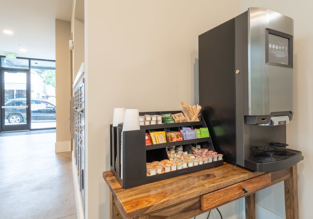 Complimentary coffee and latte service at Division 30 in Portland, Oregon