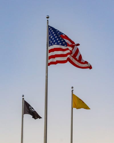 Flags at the Holloman Air Force Base Outdoor Museum near Las Ventanas in Alamogordo, New Mexico