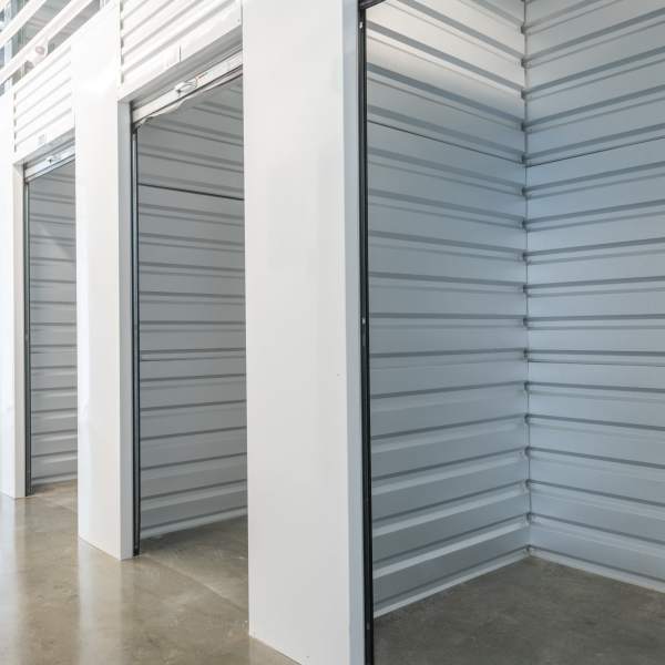 Open indoor storage units at StorQuest Self Storage in Portland, Oregon