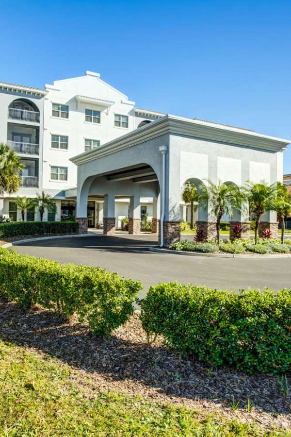 Front exterior of Merrill Gardens at Solivita Marketplace in Kissimmee, Florida. 
