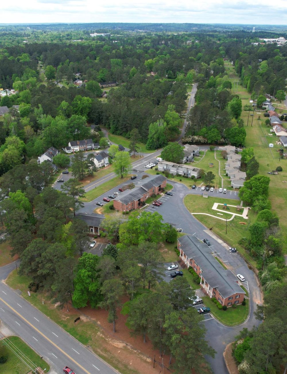 An aerial view of the community at Briarcliff Apartment Homes in Milledgeville, Georgia