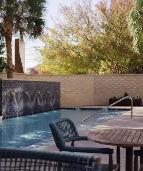 Swimming pool with outdoor seating at The Lofts At West 7th in Fort Worth,Texas