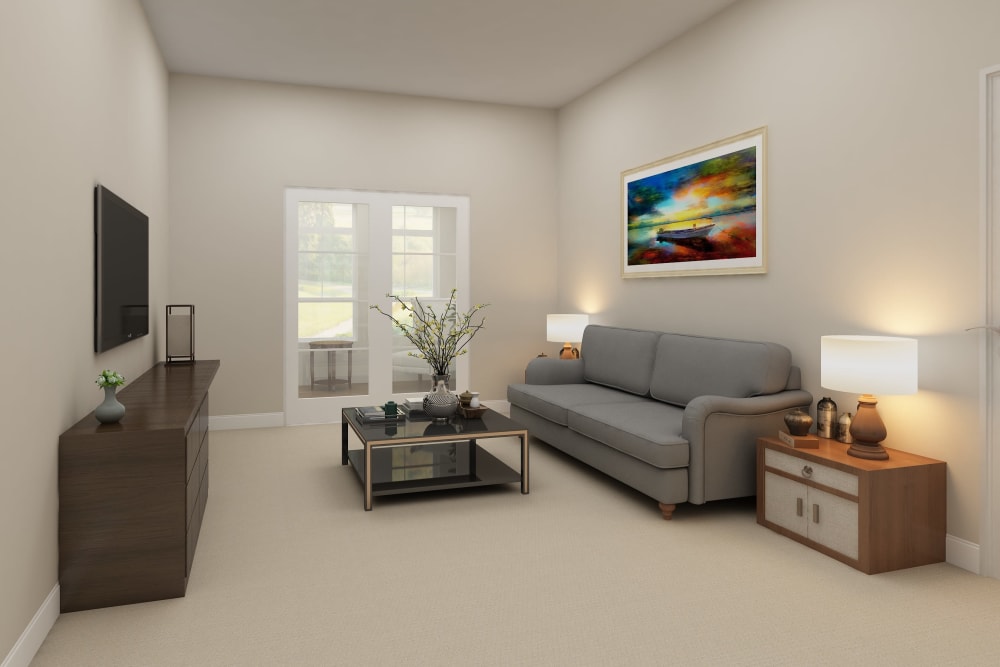 Architectural rendering of living room at Harmony at Bellevue in Nashville, Tennessee