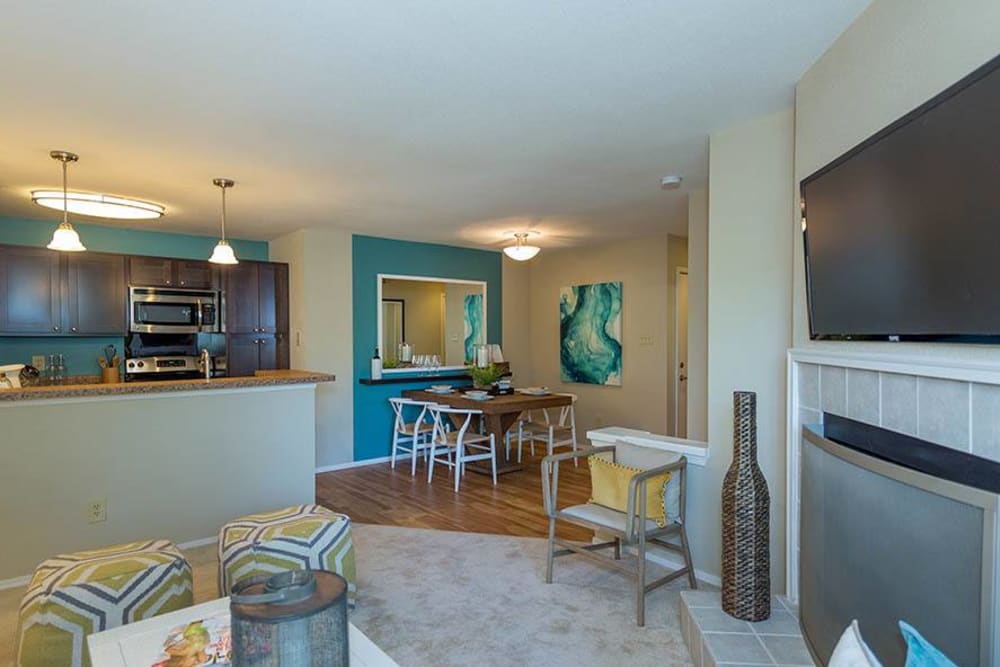 Beautiful living room with lots of natural lighting at Residences at Belmont in Fredericksburg, Virginia