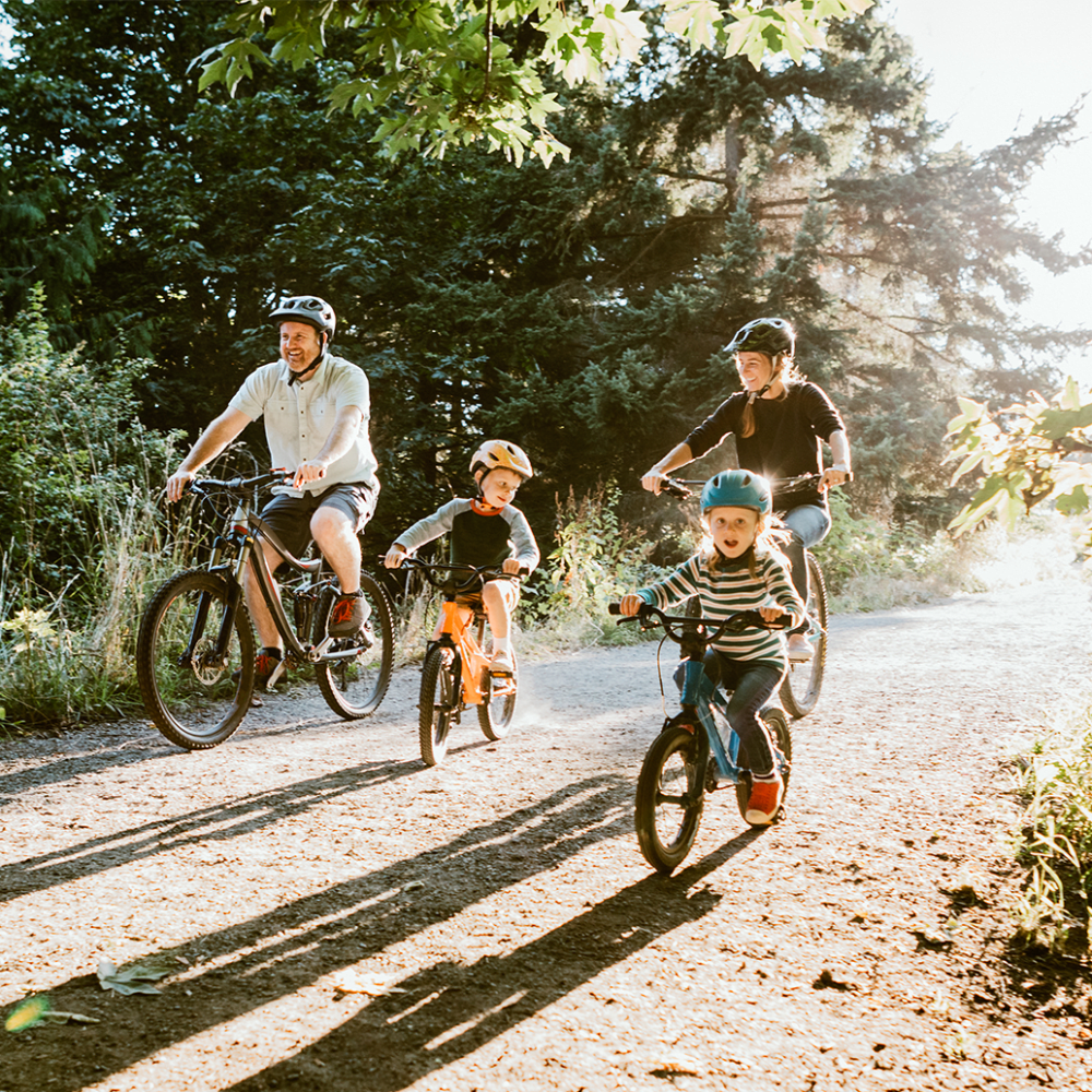 Residents out riding their bikes on a dirt path close to Mission Rock at Marin in San Rafael, California
