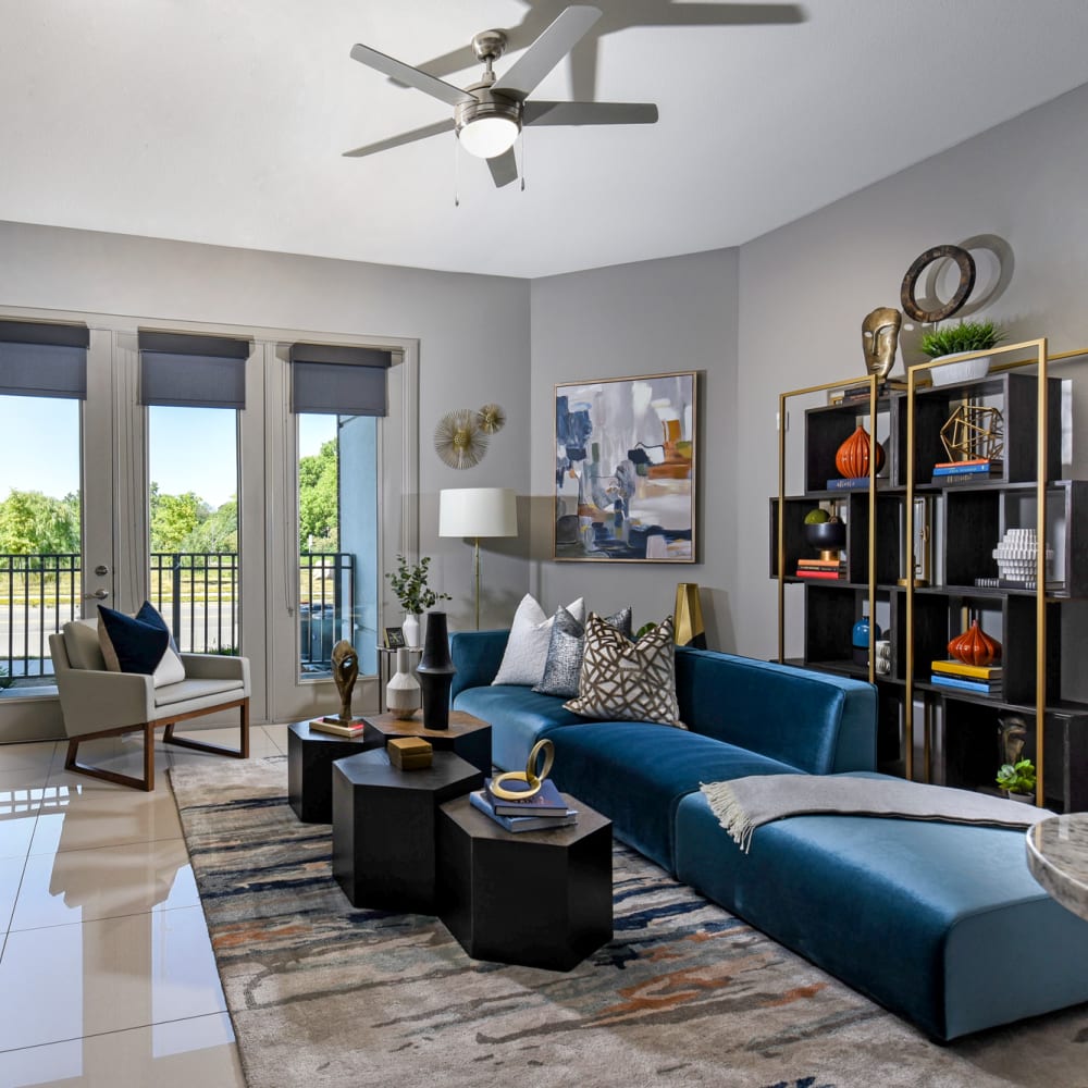 Modern living room at Xenia Apartments in Golden Valley, Minnesota