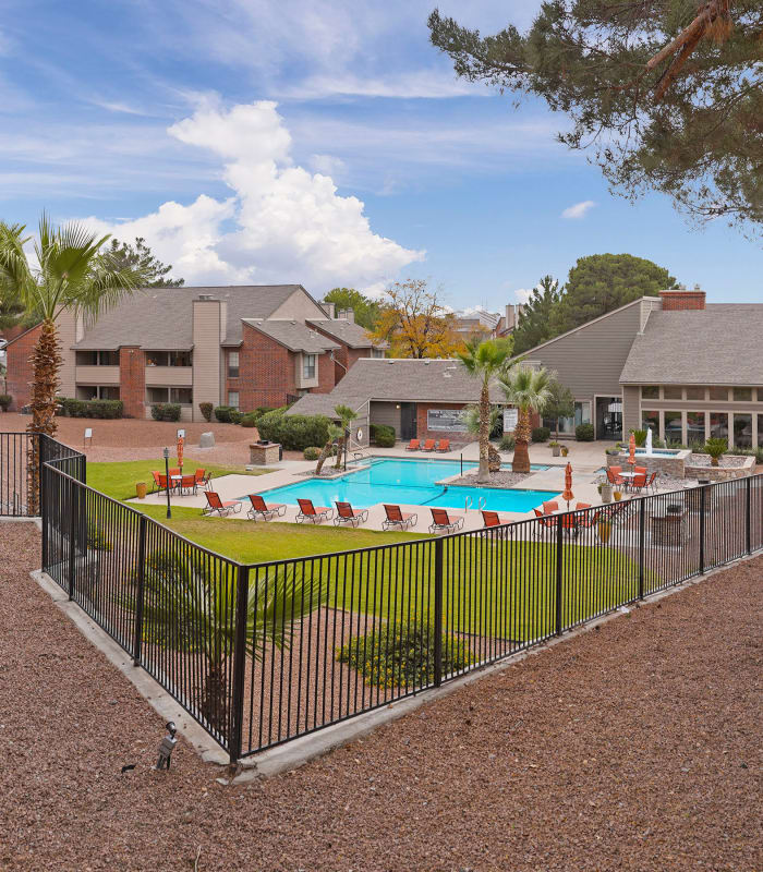 Resident clubhouse with pool at High Ridge Apartments in El Paso, Texas