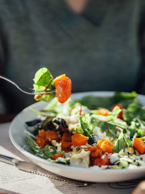 Eating a salad at Cascata Apartments in Tulsa, Oklahoma