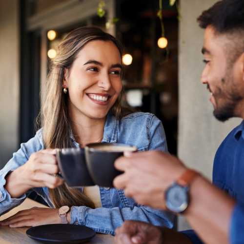 Residents having coffee near The Lofts At West 7th in Fort Worth, Texas