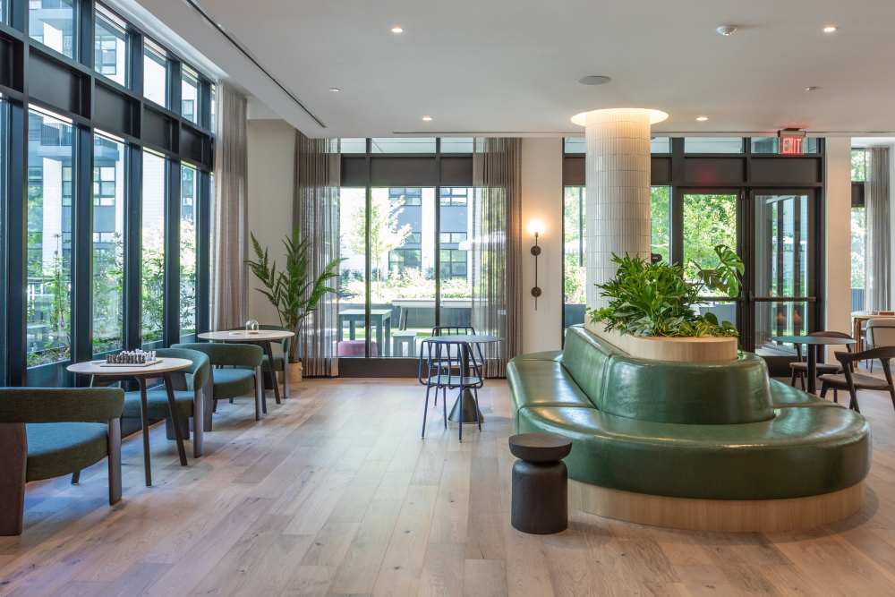 TV lounge in the clubroom at St. Albans Lofts in Raleigh, North Carolina