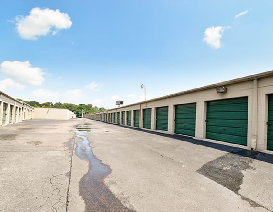 Wide driveway between outdoor units at Key Storage - Corporate in Memphis, Tennessee