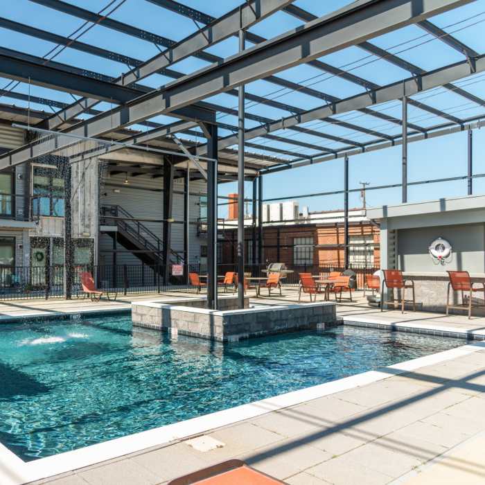 Outdoor courtyard with pool at Scotts Edge, Richmond, Virginia