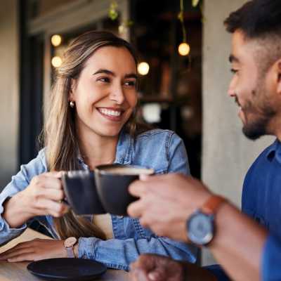 Resident couple enjoying coffee in a local cafe at Hickory Point, Nashville, Tennessee