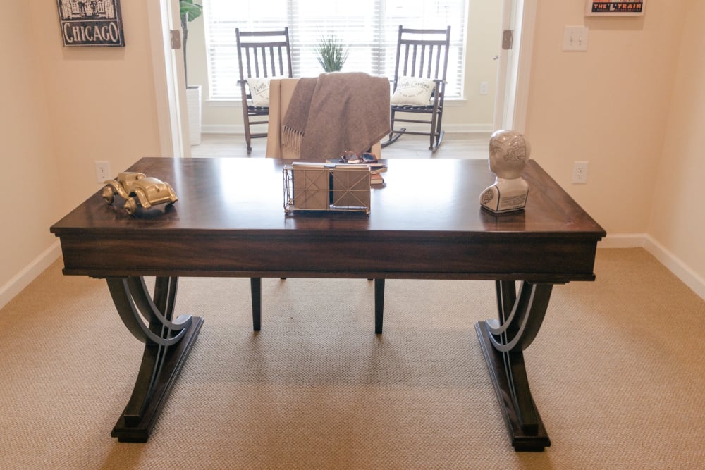 Home office desk in apartment at Harmony at Greensboro in Greensboro, North Carolina