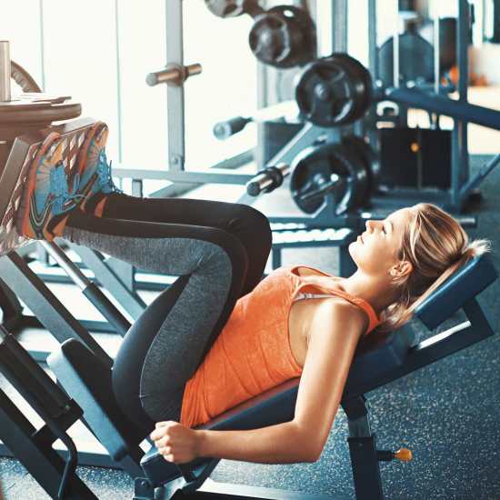 Resident working out in gym at Fourth and U in Berkeley, California