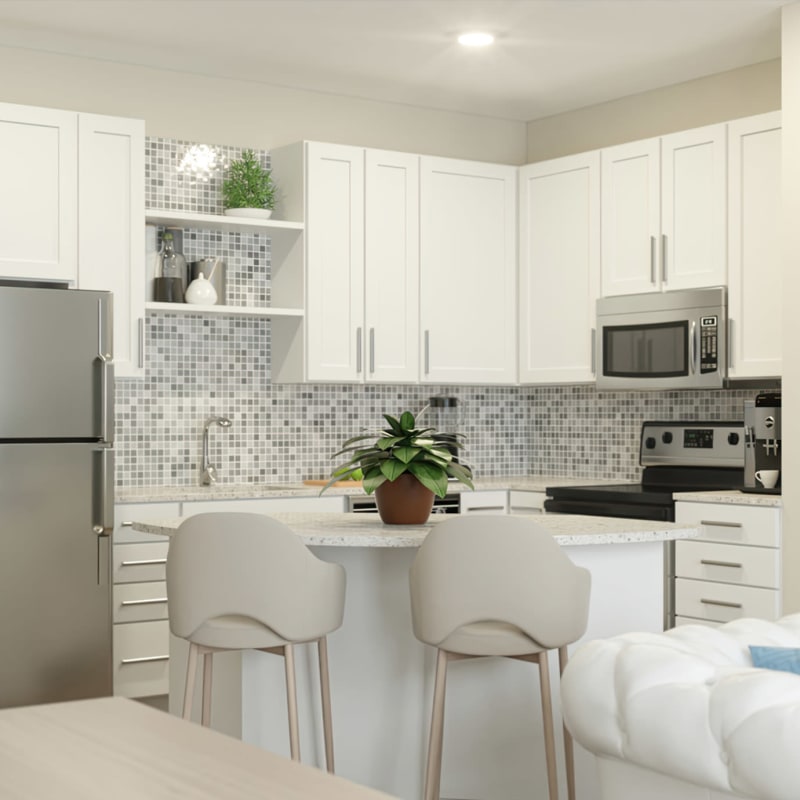 Rendering of a modern kitchen in an apartment at Acclaim at The Hill, Fredericksburg, Virginia