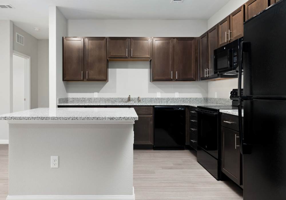 Kitchen with trendy appliances at Preserve at Gresham Lake in Raleigh,North Carolina