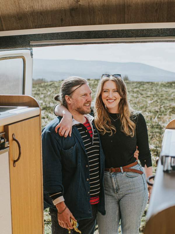 A couple outside the door of their RV near modSTORAGE in Monterey, California
