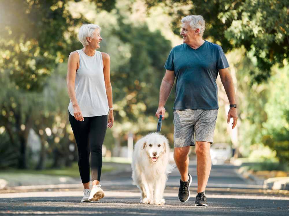 Residents walking with their pet dog Woodbrook in Gardendale, Alabama 