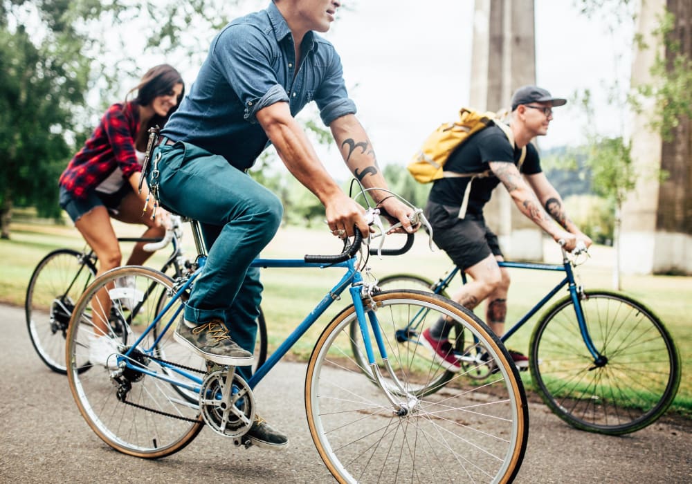 Residents out biking for the day at Cubix at Othello in Seattle, Washington