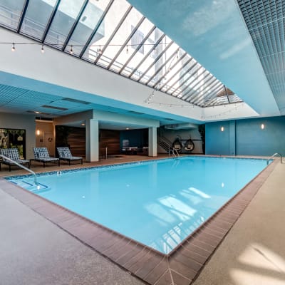 Indoor swimming pool area at Vue Los Feliz in Los Angeles, California