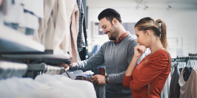 Residents shopping in a clothing store near South Mesa II in Oceanside, California