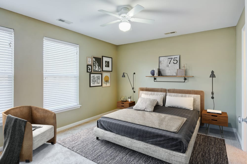 A furnished bedroom in a home at Bradford Cove in Virginia Beach, Virginia