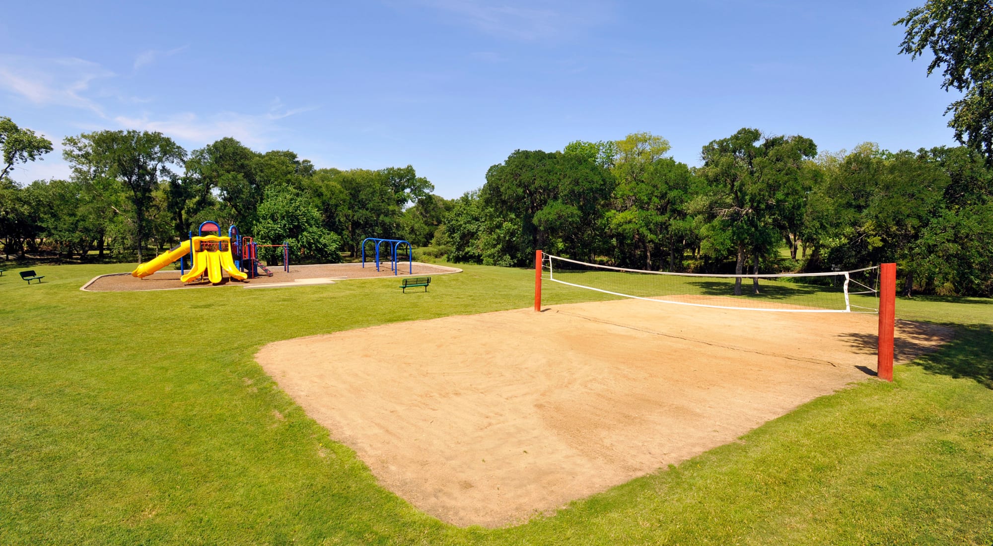 Sand Volleyball Court and Playground at Carrollton Park of North Dallas