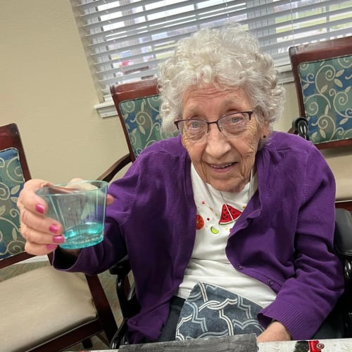  Resident enjoying dessert at Madison House in Norfolk, Nebraska 