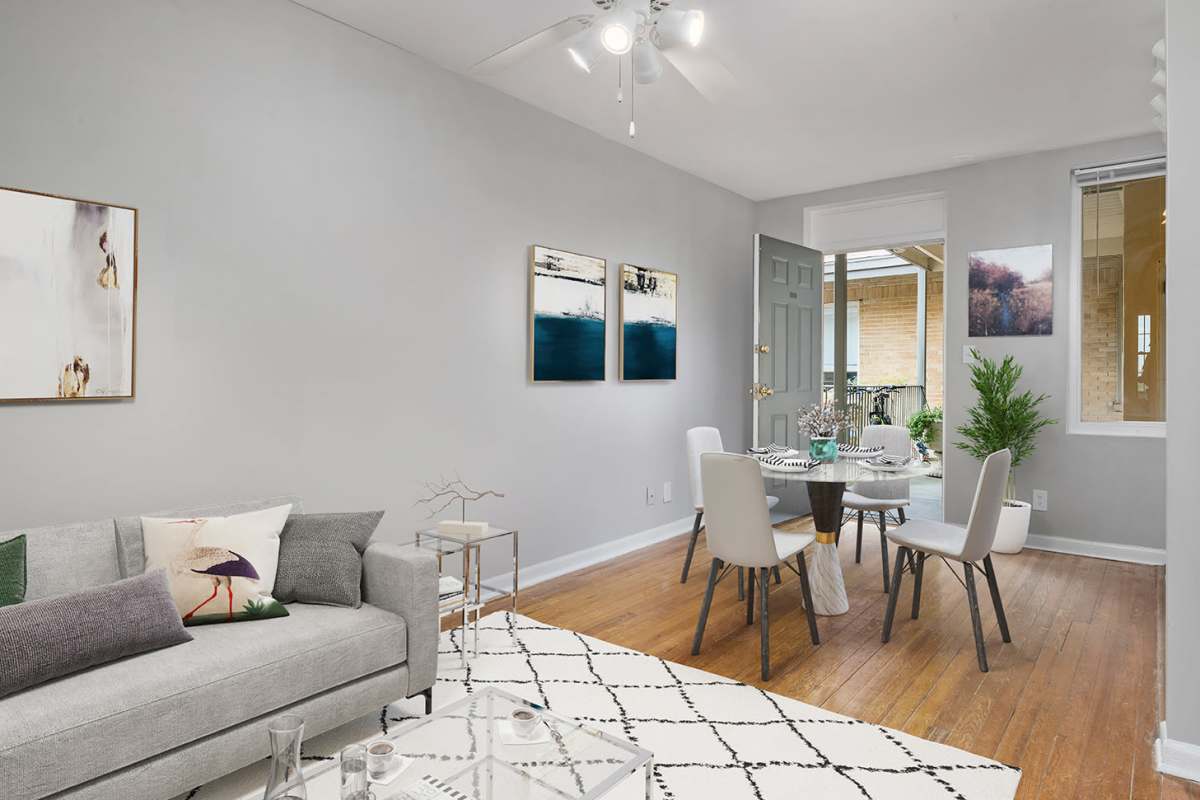 Large living and dining room at Braden Fellman Group in Atlanta, Georgia